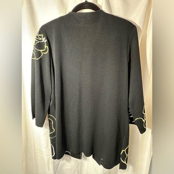 Ming Wang Black & Gold Floral Embroidered Jacket, Women's Size M, 3/4 Sleeves - Picture 2 of 13